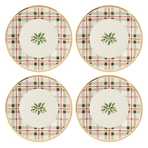 LENOX Holiday Plaid Accent Plates, Set of 4, 3.84, Red & Green