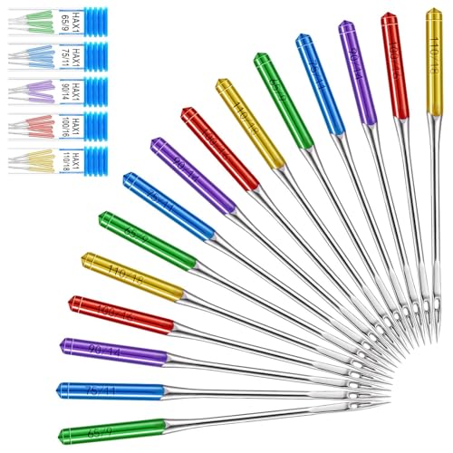 30 agujas para máquina de coser, punta de bola, aguja de coser de vástago plano regular con tamaño en HAX1 65/9, 75/11, 90/14, 100/16, 110/18, agujas de máquina para cantante, hermano, máquina de