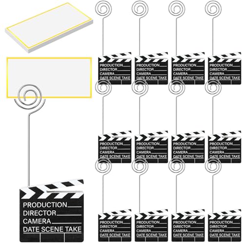 Novabright 12 Pcs Movie Night Place Card Holders with Name Cards Film Shooting Mark Version Table Number Holder Name Card Display Stand for Movie Party Dining Room Table Setting Supplies