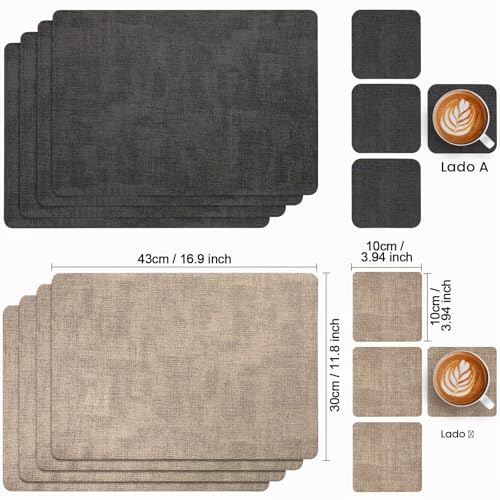 Miniatura 2 de Myir Jun Manteles Individuales Y Posavasos, Salvamanteles Individuales De Cuero Juego De 4 Mantel Individual Lavables Antideslizant Individuales Mesa Impermeables Gris Beige, Juego De 4