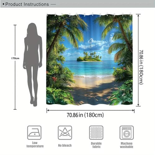 Rideau de douche plage tropicale turquoise lavable en machine 130x183cm