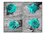 Tiffany Blue Turquoise Floral Flowers Rose Wall Art Set, Home Decor - Poster, Print - Mothers Day,...