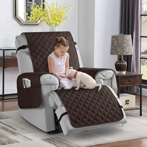 Image of TAOCOCO Non-Slip Recliner Chair Cover, Sofa Slipcover, Pet Cover for Small Chair With Elastic Straps, Washable Furniture Protector (23'' Small, Chocolate)