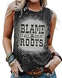 Vintage Country Music Tank Tops Women Blame it All On My Roots Tank Tops Letter Print Graphic Ring H