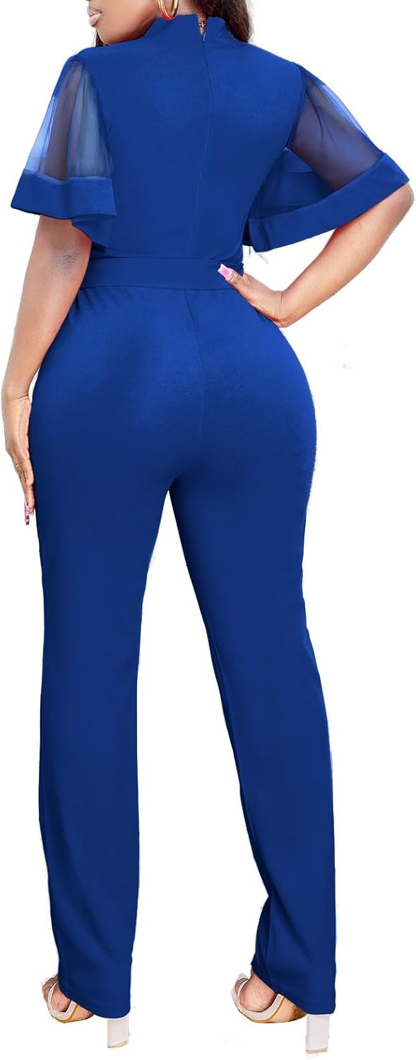 Oxgmoky Women's Jumpsuits Elegant Business V Neck Zipper Long Sleeve Sexy Strap Straight Long Pants Rompers With Pockets - Image 2