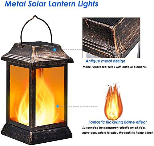 Solar Lantaarn Verlichting, Solarbaby Metalen Flikkerende Vlam Solar Lights Outdoor Hanging Verlichting LED Flame Lights voor Tuin Patio Pathway Yard (Bronzen 2 stuks) - Afbeelding 3