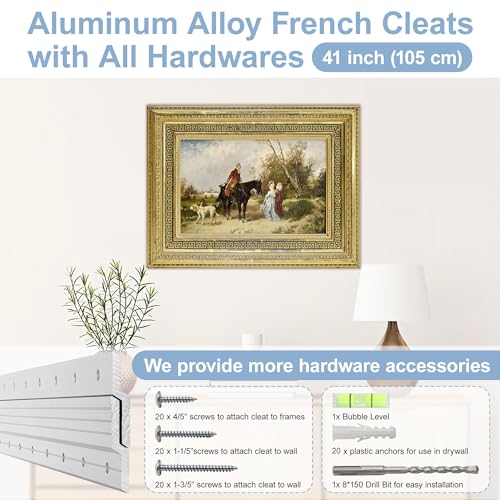 Image of 41 inch French Cleat Hanger Heavy Duty Mirror Mounting Hardware Aluminum Z Brackets Wall Hanger 250 lbs Load Interlocking Z Clips Hangers Picture Hanging Kit for Hanging Mirror, Frame - 1 Pair Silver