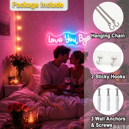 Image of Love You Bye Neon Sign for Wall Decor Light Up Sign Led Signs for Room Party Home Wall Decor USB Powered