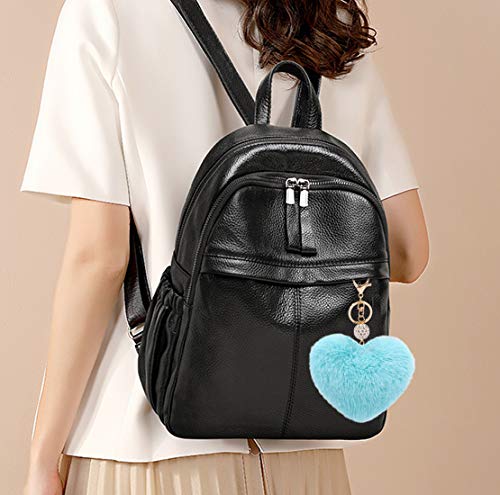Image of Women's Heart Faux Fur Pom Pom Key Chains Bag Accessory Puffball Keyring Backpack Charms for Girls