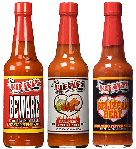Image of Marie Sharp's HOT HABANERO BEWARE COMATOSE and BELIZEAN HEAT Pepper Sauce 10oz