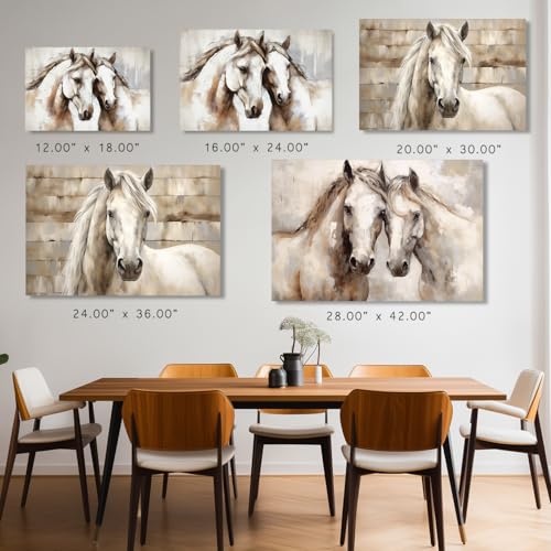 Tableau Chevaux Blancs 61x91,5 cm : Toile Style Champêtre Grand Format - 6