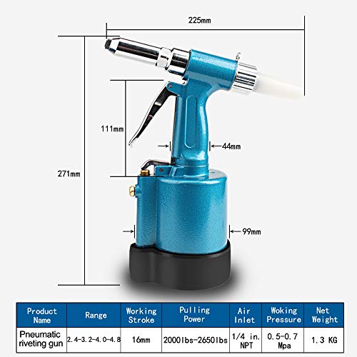 DoubleSun Heavy Duty Air Hydraulic Riveter-Professional Pop Pneumatic Riveting Gun Rivet Tool with Nose Pieces