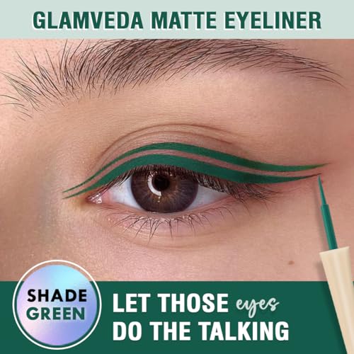 Image of Glamveda Liquid Eye Liner, Green, Long Lasting Matte Waterproof Liner - Smudge Proof, Transfer Proof Eye Makeup, Bold, Clean, Smudge-Free Look 24-Hour Long Stay 4.5 ml