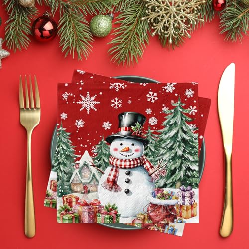 Christmas Paper Napkins,48pcs Red Snowman Napkins Snowflake Xmas Tree Disposable Winter Napkin for Christmas Holiday Supplies – Image 6