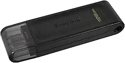 Kingston Pendrive DataTraveler 70 128 GB portátil e leve USB-C com USB 3.2 Gen 1 velocidades DT70/128GB, preto