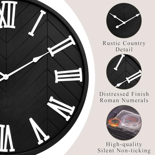 Reloj de pared grande 30 pulgadas estilo farmhouse negro miniatura 5
