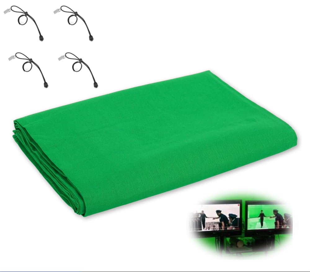 Azonee Green Screen Background for Photography, Green Screen Sheet 3×1m with 4 Clamps, Fabric Curtain Backdrop for Video Recording, Photoshoot