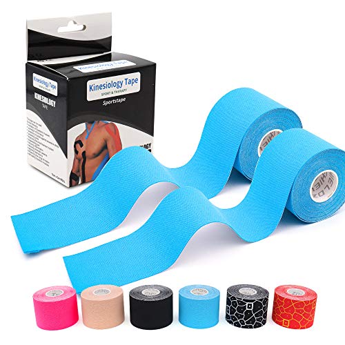 LEANKING Kinesiologie Tape in verschiedenen Farben (5m x 5cm) Kinesiotapes wasserfest und elastisch - Physiotape Kinesiotape Sporttape - Kinesio Tapes (2 Blau)