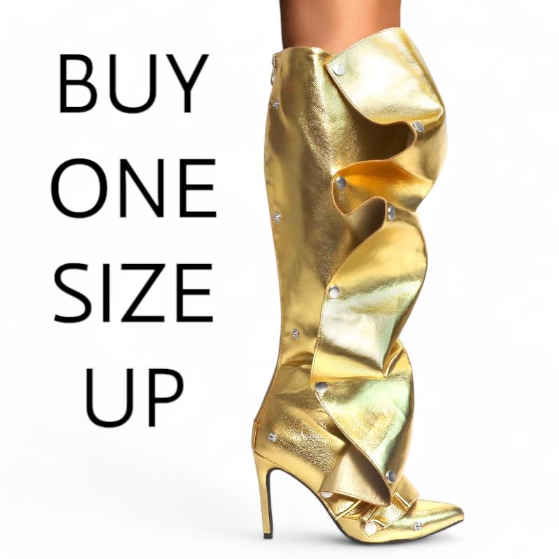 Liliana Women's Pointed Toe Stiletto High Heels Pleated Button Detachable Fold Over Slouchy Fashion Boots (RUNS SMALL)2