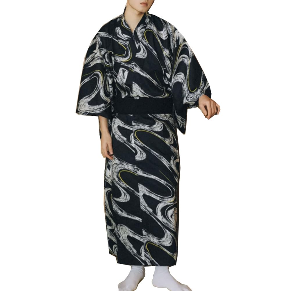 FANCYPUMPKIN Tradycyjne japońskie męskie kimono japońskie fajerwerki festiwal Yukata jeden rozmiar-A18, Wielokolorowy-32, L