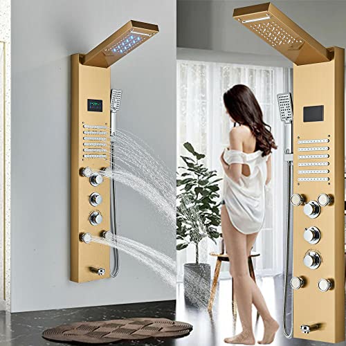 Columna de Ducha con Panel LED Impermeable y Chorro Cascada, Torre de Masaje, Boquillas de Acero Inoxidable SUS304 miniatura 2
