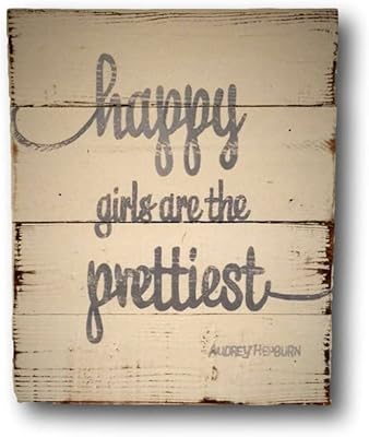Agriism Happy Girls are The Prettiest Wood Sign - Girl Nursery Quote - Vintage Nursery Decor - Quote Sign - Girl Bedroom Wall Art 8x12 Inch