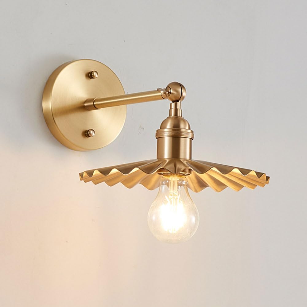 MESOVFCA Medieval Style Anti-Rust Brass Indoor Wall Lamp - Adjustable 180° Angle, Golden Finish for Home(Pair of Light Fixture)