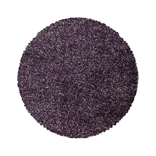 Carpetsale24 Teppich Wohnzimmer Shaggy Flokati Lila - Grau - Weiß 120 cm Rund Meliert Design -...