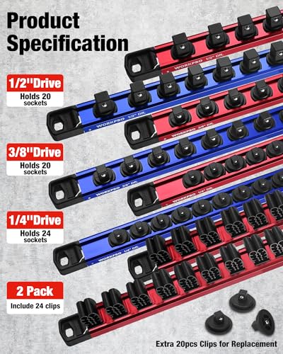Image of WORKPRO 8-Piece Magnetic Socket Organizer and Magnetic Screwdriver Organizer Set, 6-Piece 1 /4 inch, 3 /8 inch & 1 /2 inch Drive Metric & SAE Socket Rail, 2-Piece Screwdriver and Wrench Holder(Sockets not Included)