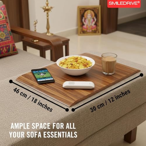 Image of SMILEDRIVE Sofa Armrest Tray | Teakwood Cough Tray | 18x12 Inches - 1 Unit | Dining Table Mat Suitable for Food, Drinks, Snacks, Cups, Mugs | Water Resistant & Stain Proof | Made in India
