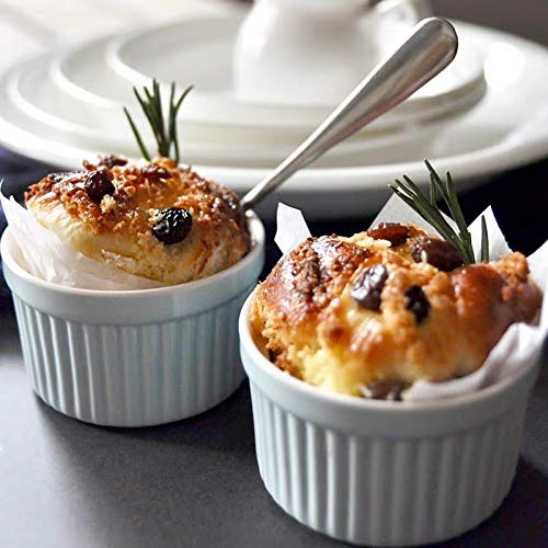 12 Pack Porcelain Souffle Dish Ramekins for Baking – 6 Ounce x 6, 8 Ounnce x 6 - White Ramekins Bakeware Set Baking Cups for Creme Brulee Desserts Puddings Custard Ice Cream Lava Cake Snacks