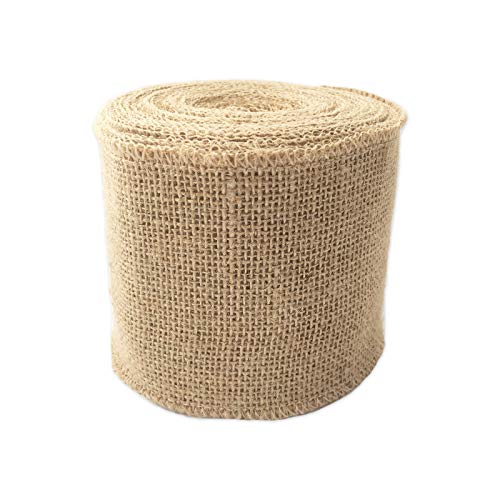 LWR CRAFTS Natural Burlap Ribbon 4 Inch x 32 Feet - Jute Fabric Webbing for Rustic Wedding Decorations, Large Bows, Wreaths, DIY Crafts & Party Garland