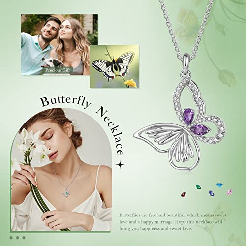 HappyGemDay Sterling Silver Butterfly Necklaces for Women,Silver Chain Dainty Pendant Necklace,Valentines Birthday Christmas Gifts Silver Jewelry for Mom,Wife,Daughter - Image 3