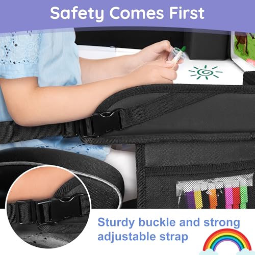 Image of 3Pcs Kids Travel Tray, Kids Travel Trays for Car Seat, Road Trip Essentials for Toddler, Carseat Lap Tray with Dry Erase Board & Storage Organizer for Road Trip Activities for Kid, 2Black+1Pink