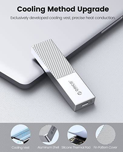 Image of ORICO Upgraded Aluminum M.2 NVMe SSD Enclosure to USB C USB 3.2 /3.1 Gen 2 (10Gbps) to NVMe PCI-E M-Key SSD External Adapter Support UASP Trim Smart (Fits NVMe SSDs 2230 /2242 /2260 /2280) -M222-Silver