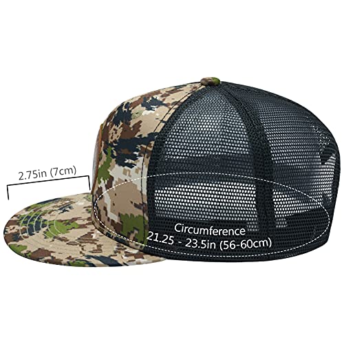 Image of BASSDASH Flat Brim Trucker Cap Adjustable Snapback Hat Mesh Back for Men Women
