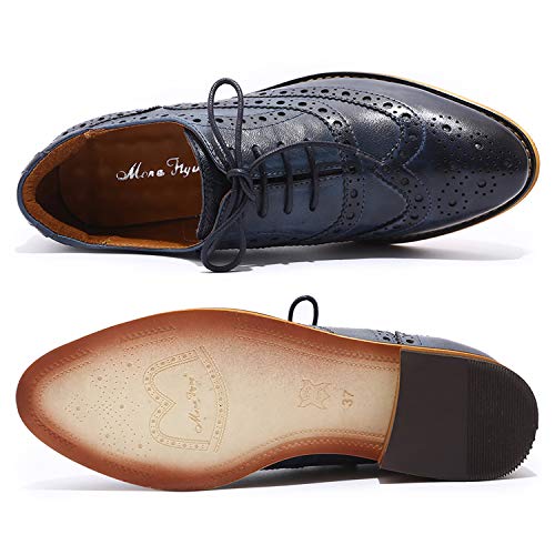 Image of Mona flying Women's Leather Perforated Lace-up Oxford Brogue Wingtip Shoes
