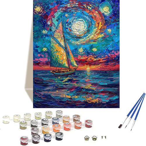 LUOLYYEI Sailboat Paint by Numbers for Adults Sea Paint by Numbers Kits, Without Frame DIY Paint by Numbers for Children On Canvas with Brushes and Acrylic Paints, for Wall Home Decor (8x12 inch) 2-7