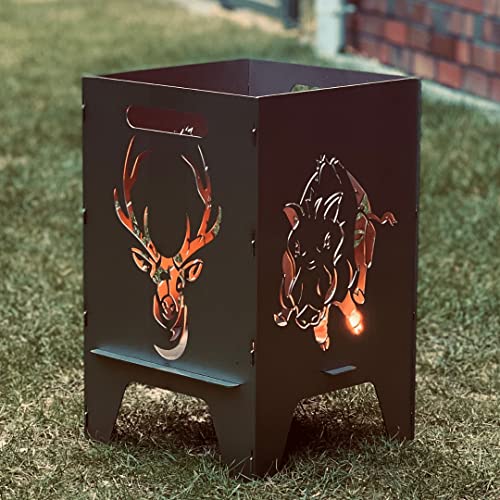 FEUERTONNEN BERTLING® Feuertonne (50cm) Mit Motiv (50cm Hirsch & Wildschwein)