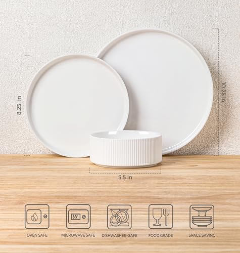 Image of TheTerra Ceramic Dinnerware Sets for 6, 18 Pieces Porcelain Lightweight Plates and Bowls Sets, Scratch Resistant Dish Set, Oven & Microwave & Dishwasher Safe, Bright White
