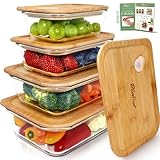 EcoPreps Glass Food Storage Containers with Bamboo Lids [4 Pack] 100% Plastic Free, Eco-Friendly, Oven, Microwave Safe Glass Meal Prep Containers, Glass Lunch Containers, Bamboo Lid Storage Containers