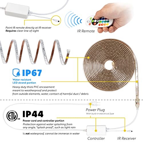 Wyzworks Led Strip Lights, 50 Ft Smd 5050, Waterproof Color Changing Permanent Outdoor Flexible Rope Lighting - 16 Colors, Multi Modes, Dimmable W/ 2 Remotes, For Home, Landscape, Patio, Christmas #TOP5