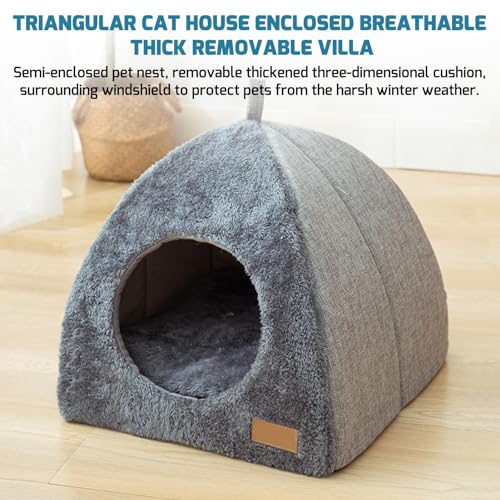 Cat Bed For Indoor Cats - Triangular Cat House, Pet Dog Cave Bed, Pet Tent Cave Igloo Bed For Cats/Small Dogs, Kitten Bed Cat Tent, Cat Bed House With Removable Washable Cushion - Image 5