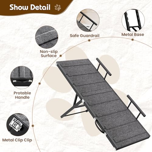 Image of Dog Ramp for Car, Pet Ramp for Adjustable Hight, Folding Dog Ramps for Large Dogs, Dog Ramp for Bed with Anti-Slip Carpet and Safety Rails, Dog Ramps for Indoor Sofa Bed, Black