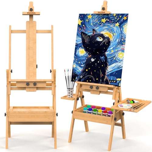 Solid Beech Wood H-Frame Easel, Large Painting Easel with Storage