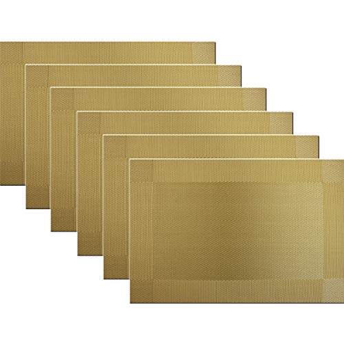 Panda Palm Placemats Vinyl Twill Weave Heat-Resistant Table Mats Washable Kitchen Placemats For Dinig Table Set Of 6 (Gold) #TOP2