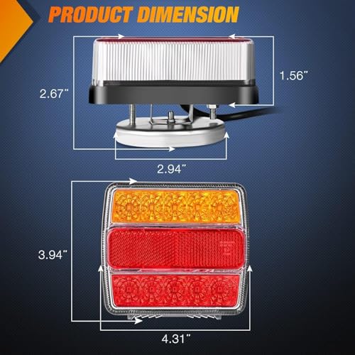 Magnetic LED Trailer Towing Light Kit 24ft Cable with 7 Pin Plug Tail Stop Amber Turn Signal License Plate Light on 12V RV Pickup Trucks Marine Boats Trailers, 2 Year Warranty (5 Wire System)