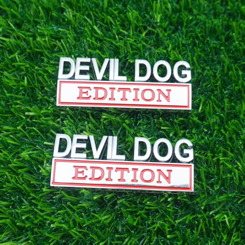 Image of 2pc Devil Dog Edition Emblem 3D Dog Edition Fender Tailgate Badges Bumper Decal Sticker Nameplate for Universal Vehicle, Car, Truck, SUV Motorcycle Accessories Decoration (Silver Red)