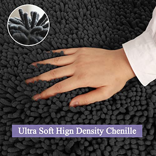 Bathroom Rugs Sets 3 Piece Chenille Bath Rug Non-Slip Bath Mats With Soft Plush Pvc Backing Water Absorbent Carpet 1'' Quick Dry Microfiber Toilet Mat, Deep Gray #TOP6
