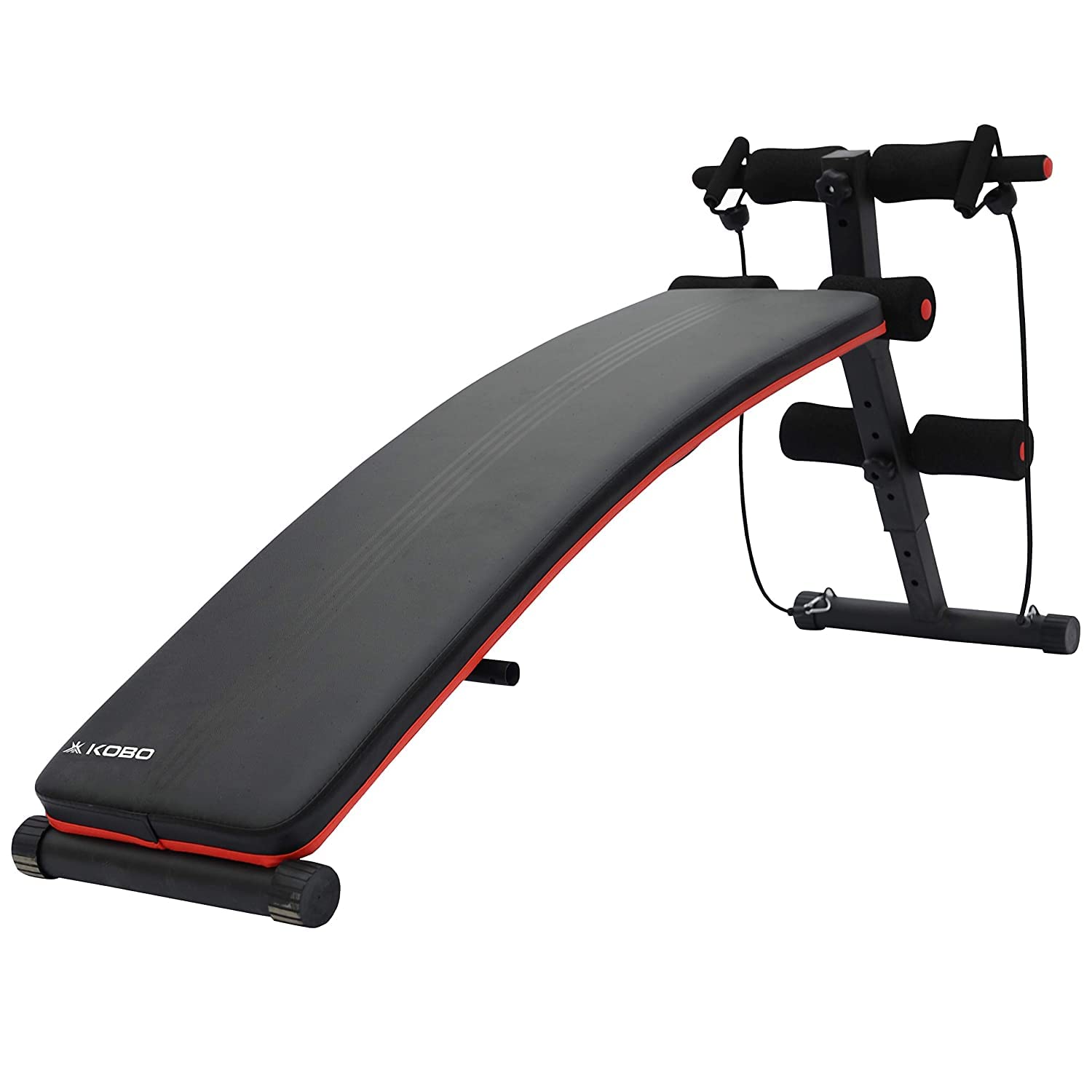 Kobo Imported Exercise Sit Up Bench for Decline Workouts EB-1009 Steel Heavy Duty with Resistance Band Abdominal (Black, Red) Weight Capacity: 120 Kg-image-11
